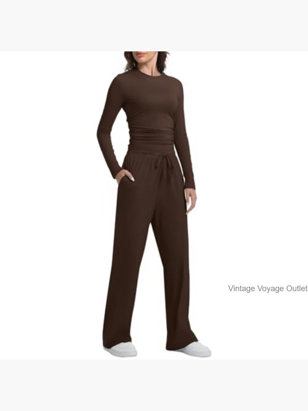 2 Piece Lounge Set Long Sleeve Wide Leg Tracksuit Women Matching Loungewear - Picture 2 of 7